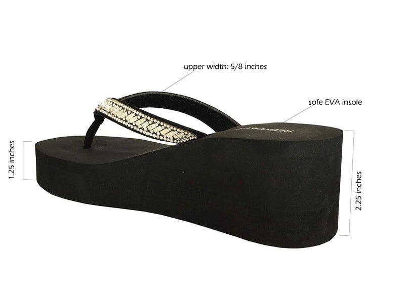 REDVOLUTION New Women's Rhinestone Sandals Platform T-Strap Jewel Sandals High Wedge Flip Flops (7, GEM [Black]) - Image 4
